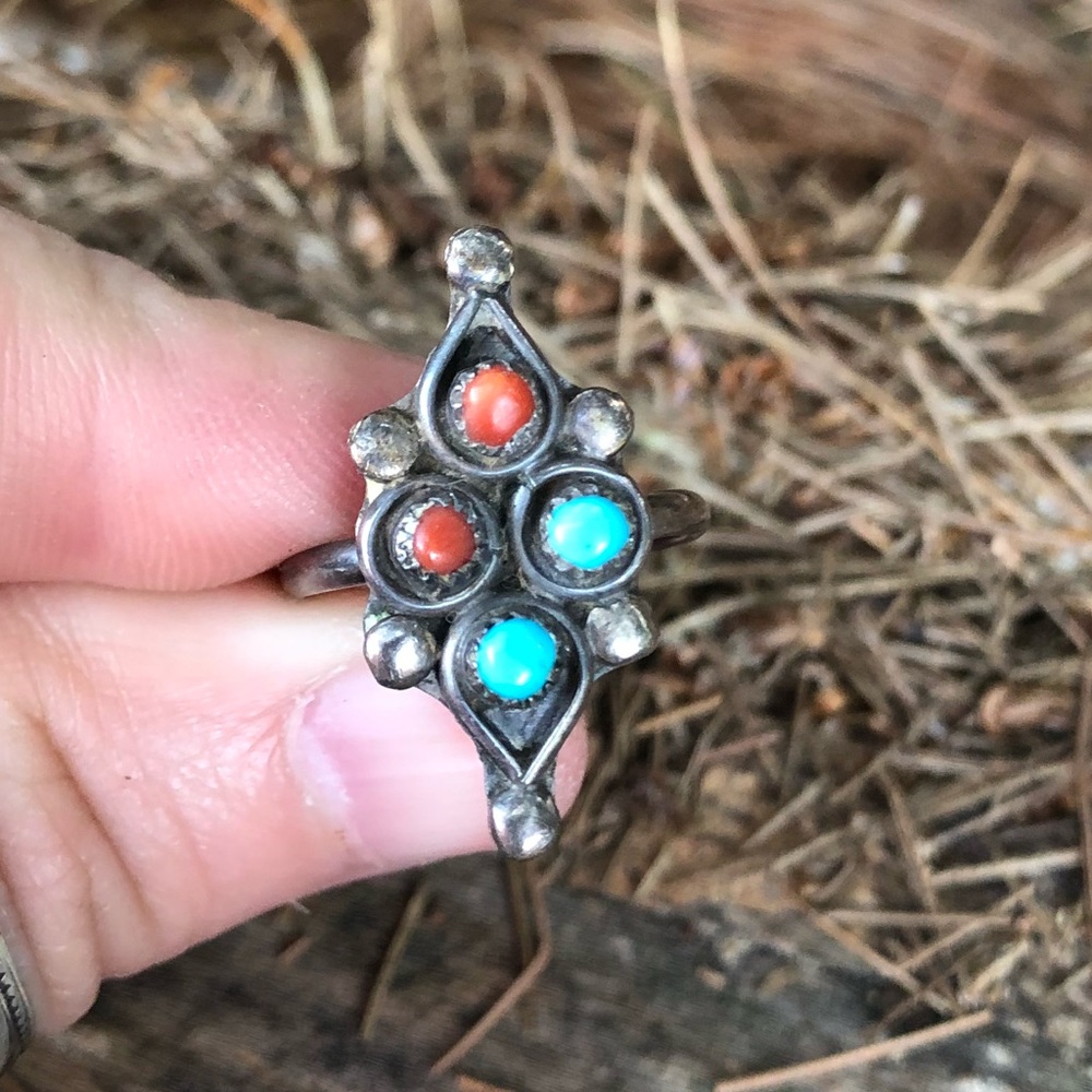 Sterling turquoise coral ring